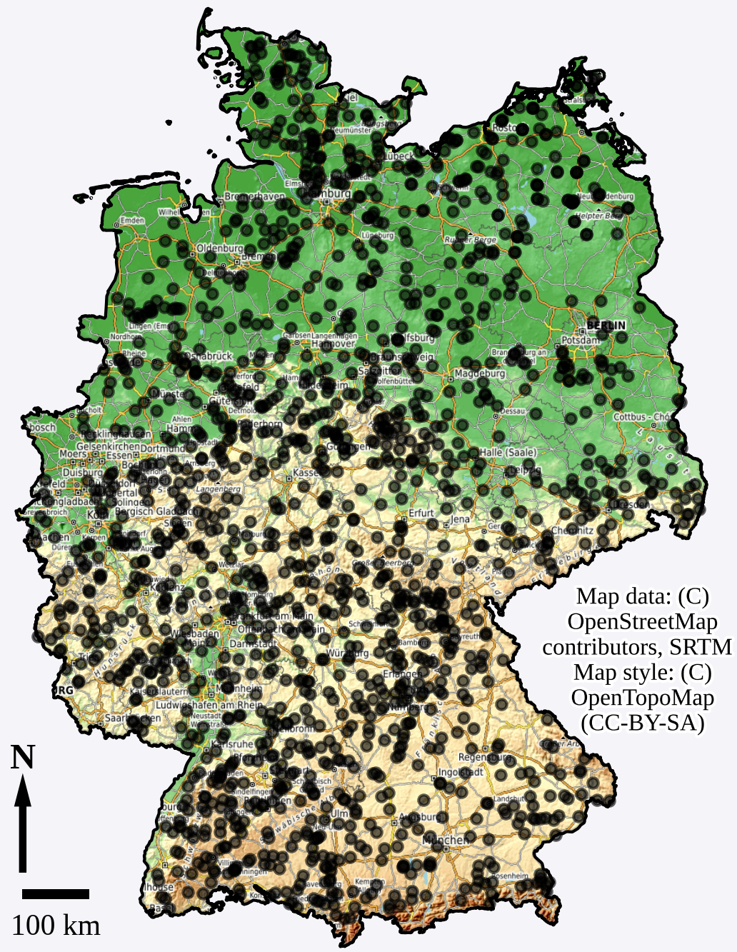 Map of all 1555 gauging stations